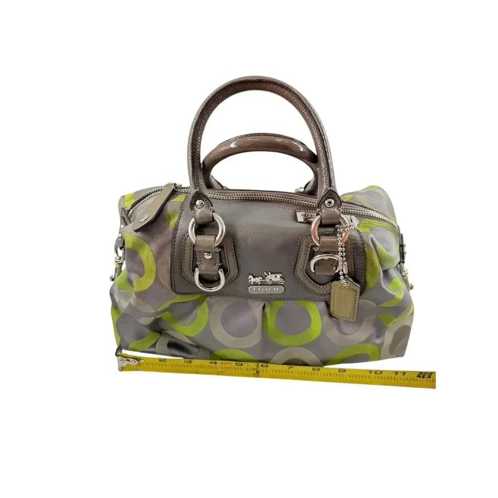 VTG Coach Madison Sabrina Op Art Sateen Satchel Signature Handbag Leather Trim